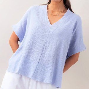 PLUSH COTTON GAUZE OVERSIZED V-NECK TOP